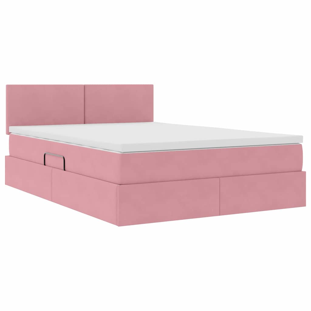 Lit avec rangement et LED avec LED Rose 140 x 190 cm Velours - XIOS