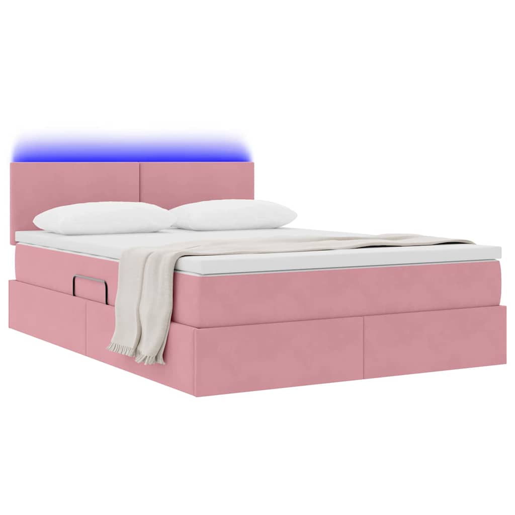 Lit avec rangement et LED avec LED Rose 140 x 190 cm Velours - XIOS