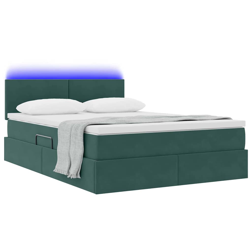 Lit de rangement LED avec matelas Vert foncé 140 x 200 cm