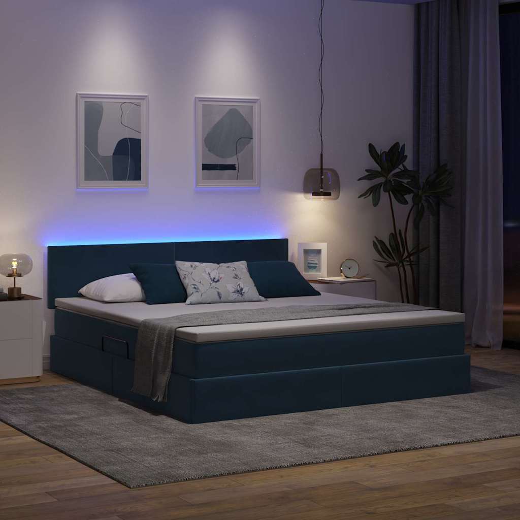 Lit de rangement LED avec matelas Bleu foncé 160 x 200 cm