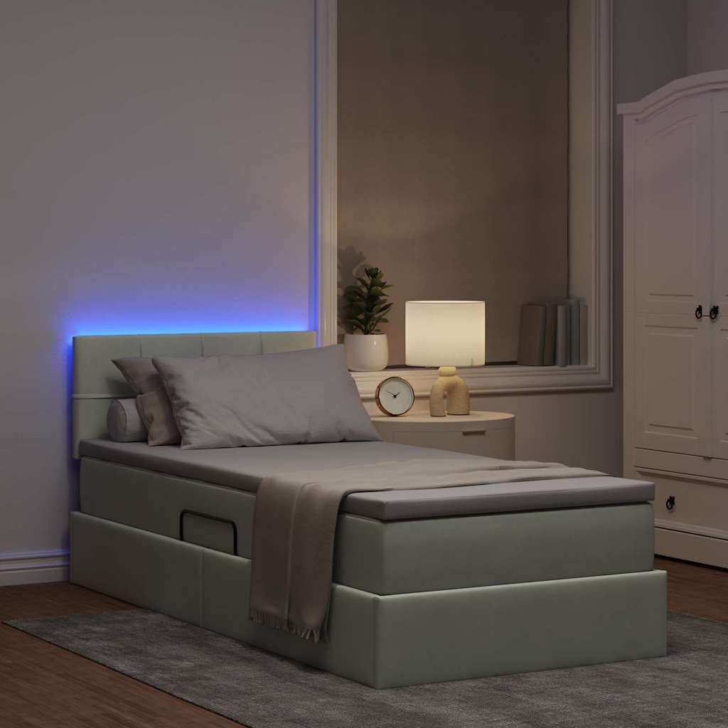 Lit avec rangement et LED Gris clair 90 x 200 cm Velours - XIOS
