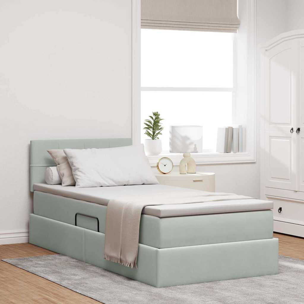 Lit avec rangement et LED Gris clair 90 x 200 cm Velours - XIOS