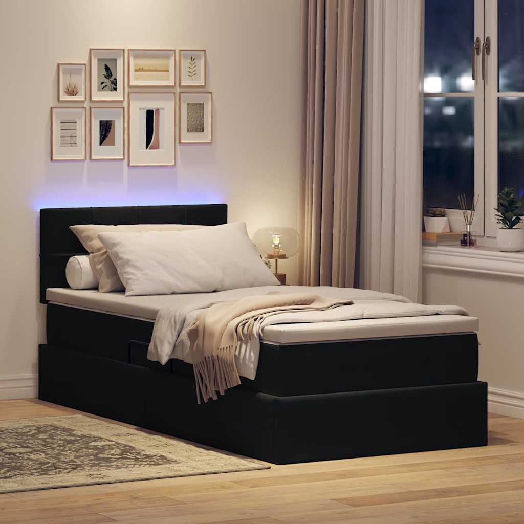 Lit de rangement LED avec matelas Noir 90 x 200 cm Velours