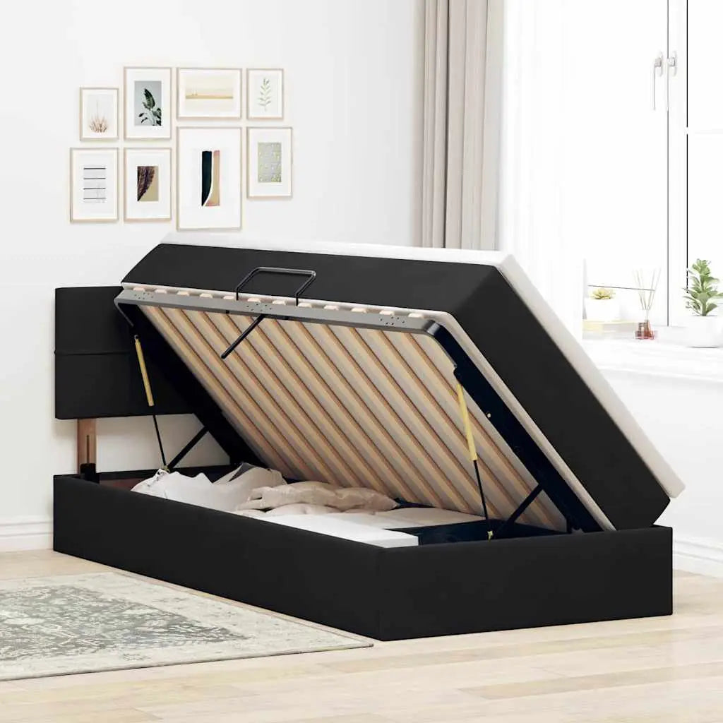 Lit de rangement LED avec matelas Noir 100 x 200 cm Velours - XIOS