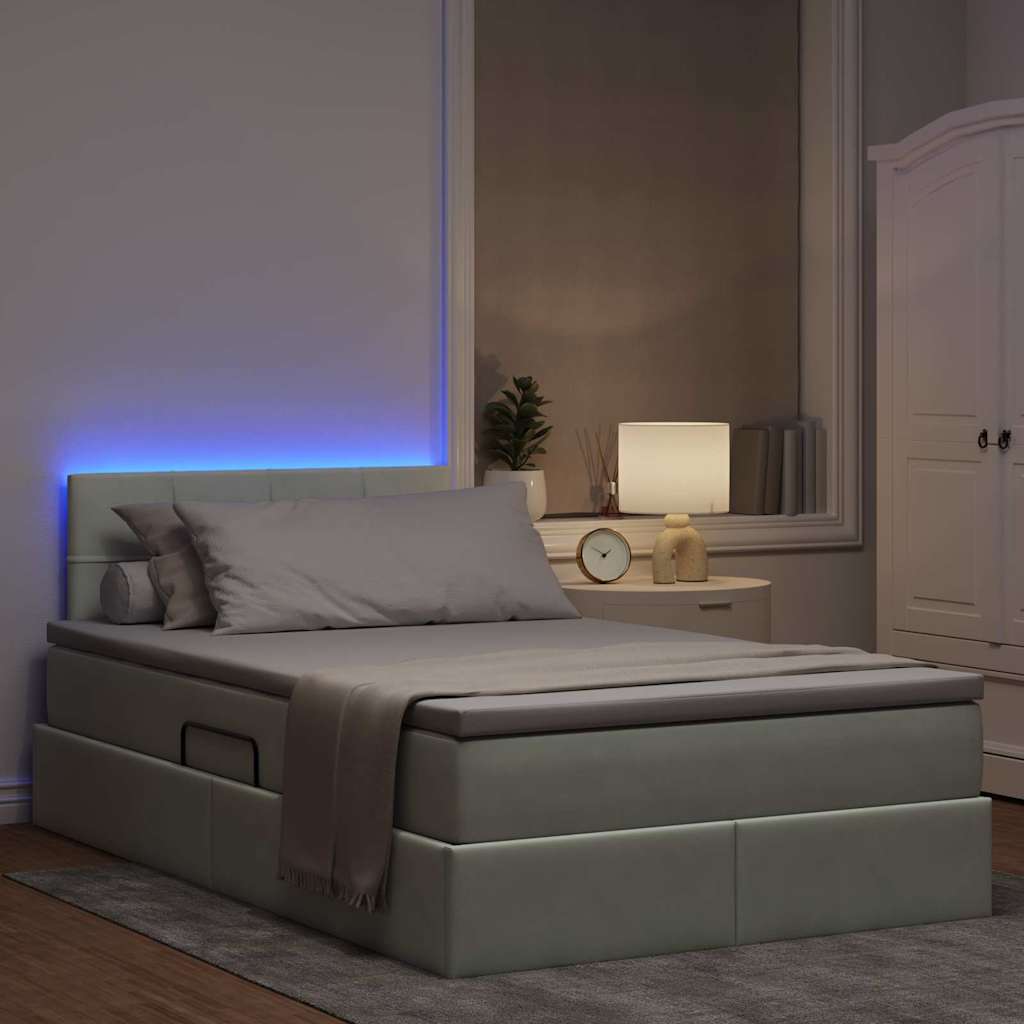 Lit avec rangement et LED Gris clair 120 x 190 cm Velours - XIOS