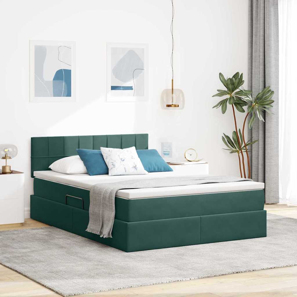 Lit avec rangement et LED Vert foncé 140 x 190 cm Velours - XIOS