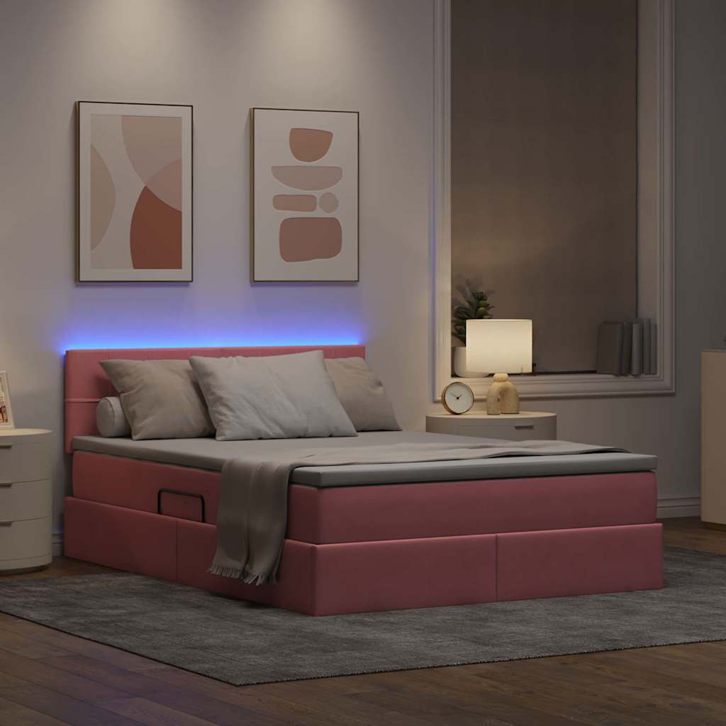 Lit avec rangement et LED avec LED Rose 140 x 200 cm Velours - XIOS