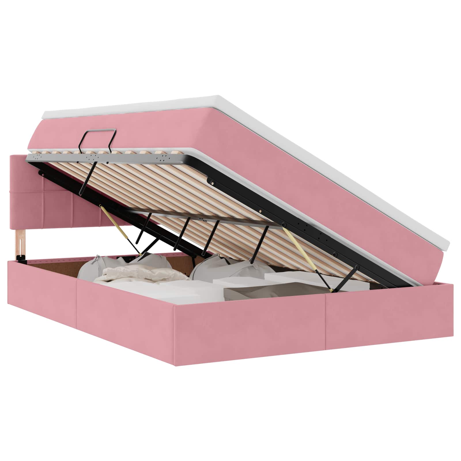 Lit avec rangement et LED avec LED Rose 140 x 200 cm Velours - XIOS