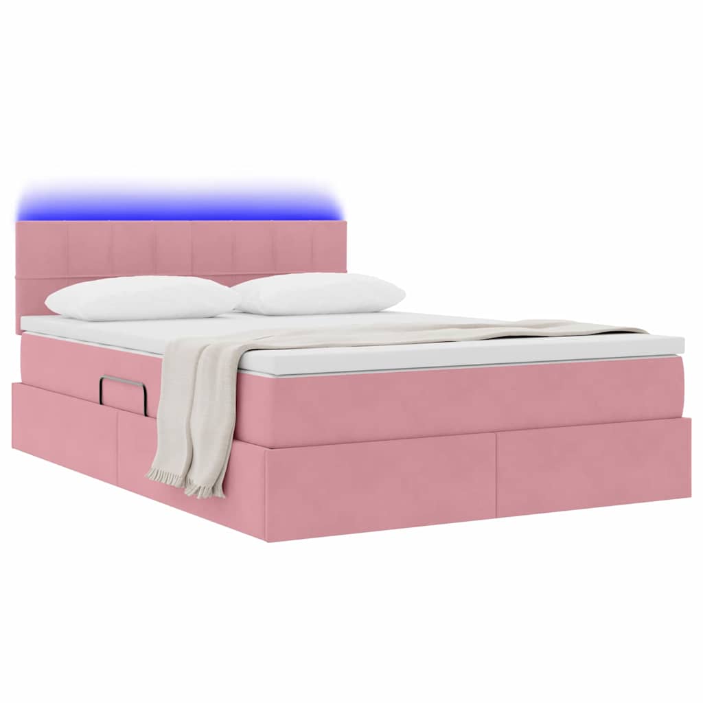 Lit avec rangement et LED avec LED Rose 140 x 200 cm Velours - XIOS