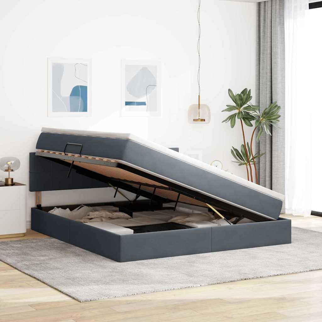 Lit avec rangement et LED Gris foncé 160 x 200 cm Velours - XIOS