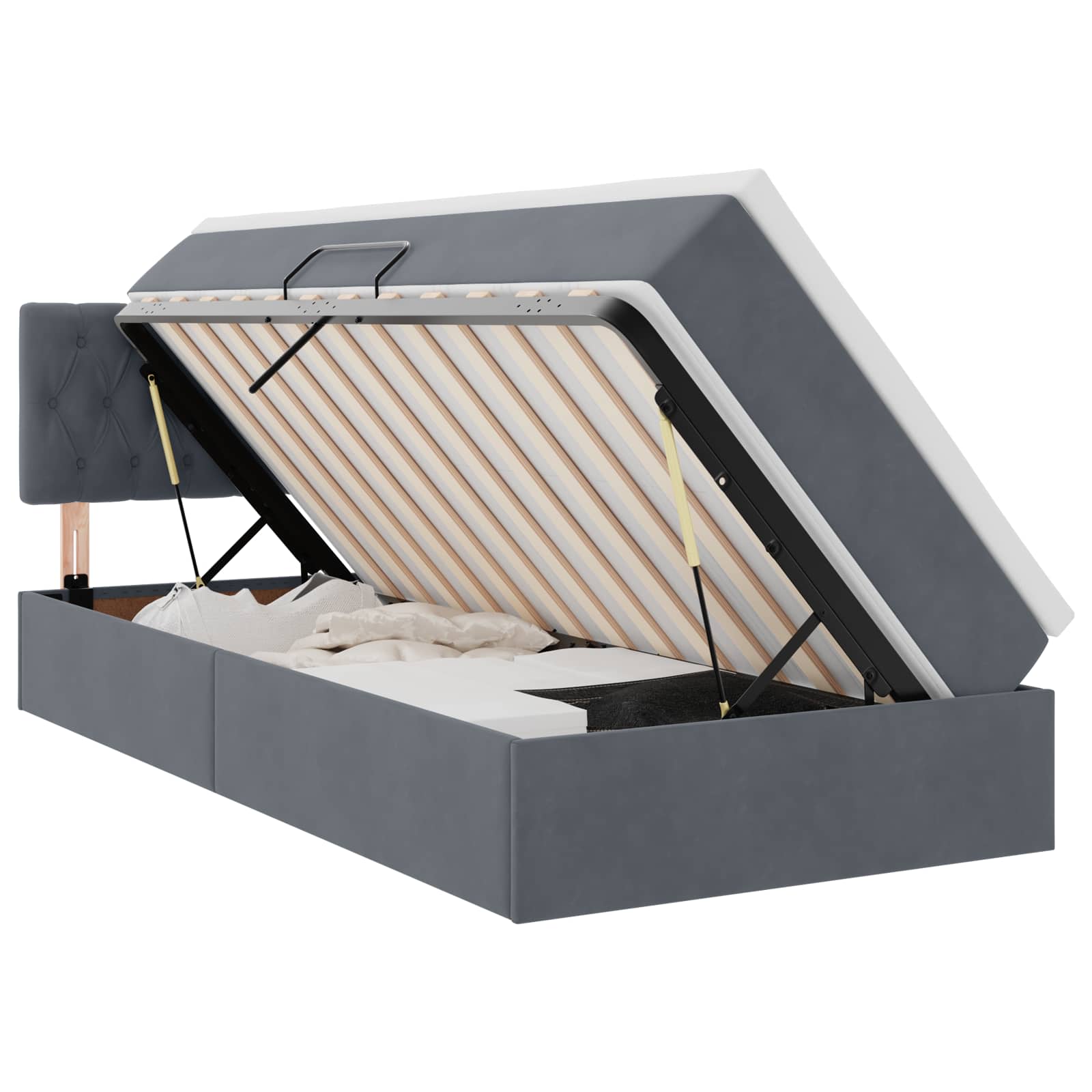 Lit avec rangement et LED Gris foncé 90 x 190 cm Velours - XIOS