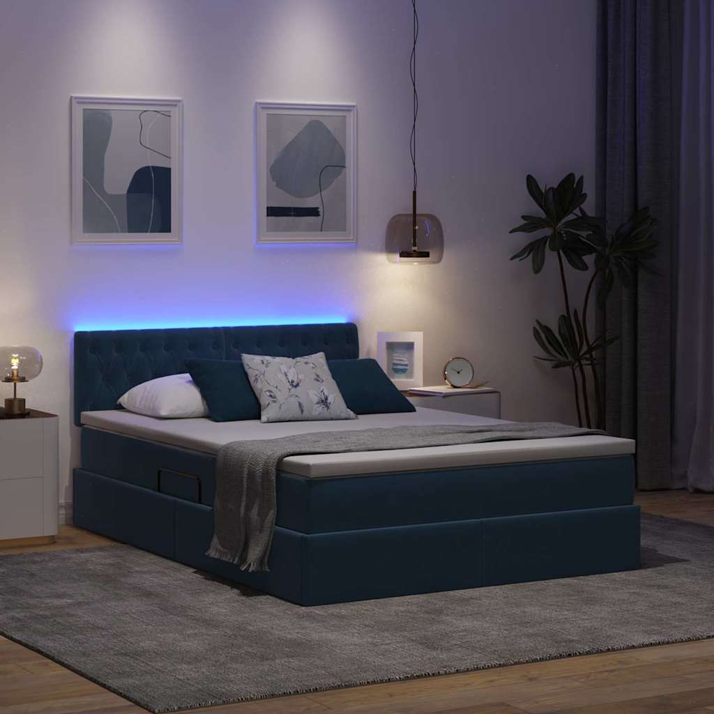 Lit de rangement LED avec matelas Bleu foncé 140 x 200 cm