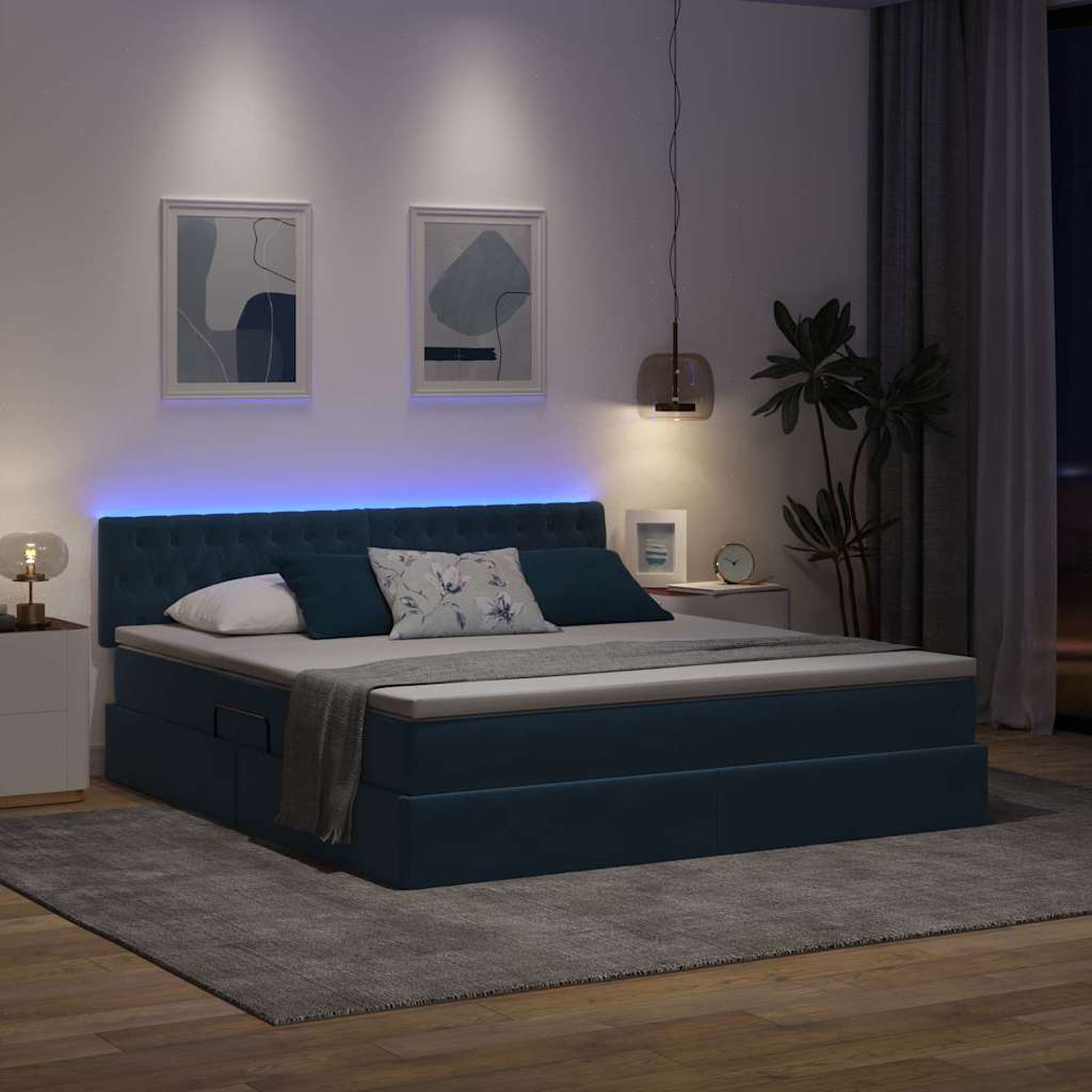 Lit avec rangement et LED Bleu foncé 180 x 200 cm Velours - XIOS