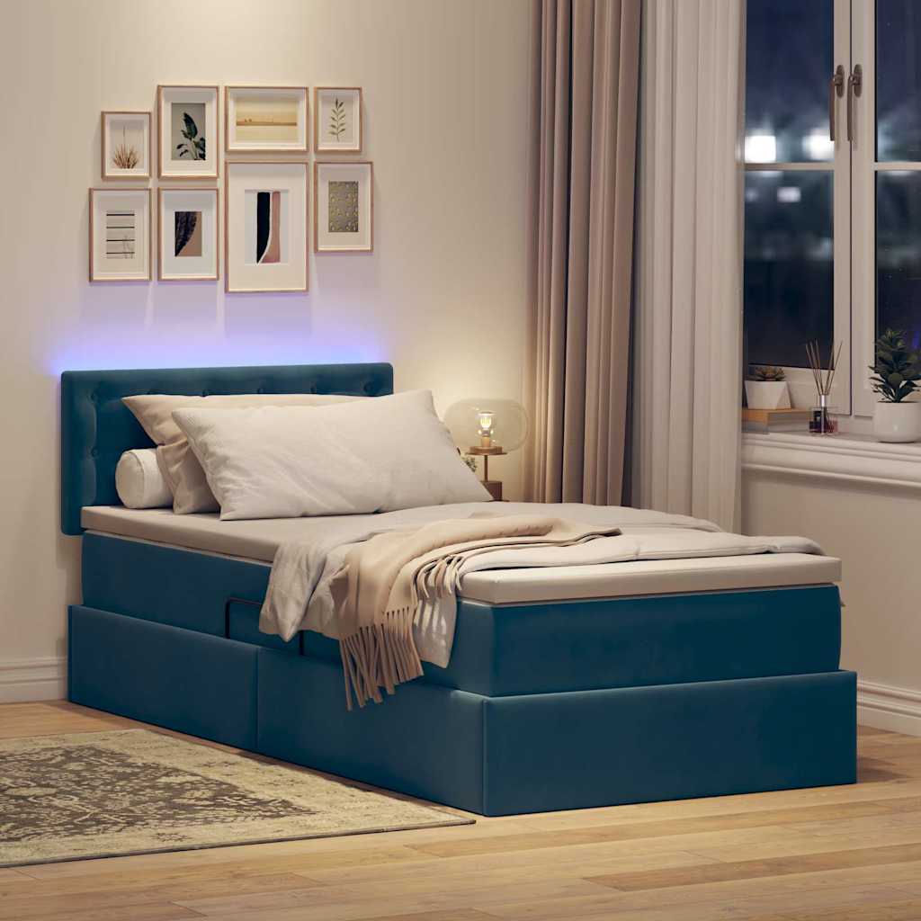 Lit de rangement LED avec matelas Bleu foncé 90 x 190 cm - XIOS