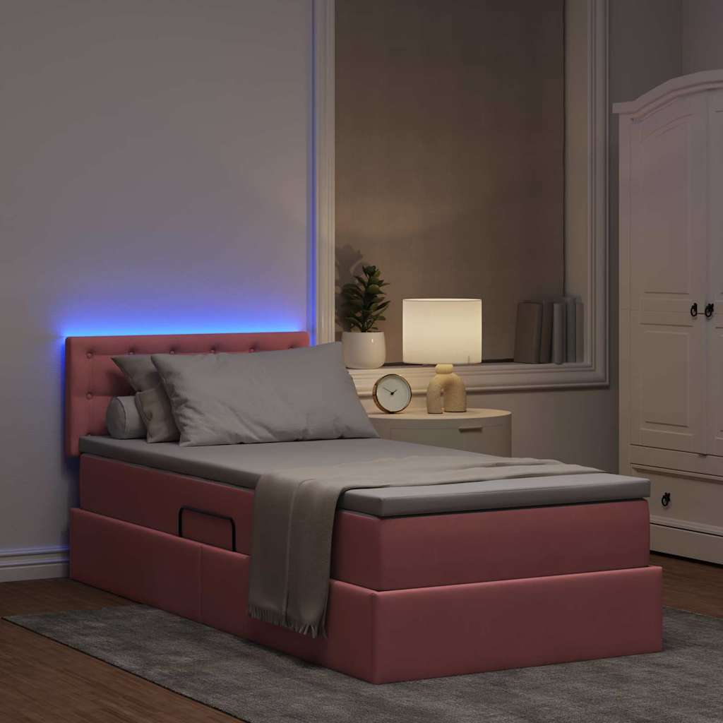 Lit de rangement LED avec matelas Rose 90 x 200 cm Velours - XIOS