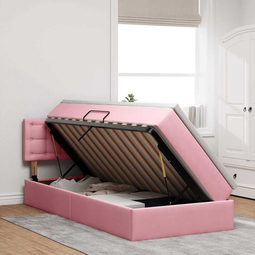 Lit de rangement LED avec matelas Rose 90 x 200 cm Velours - XIOS