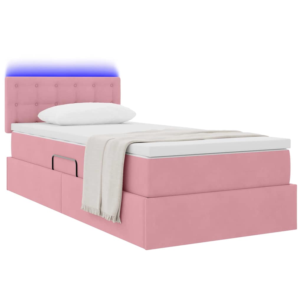 Lit de rangement LED avec matelas Rose 90 x 200 cm Velours - XIOS