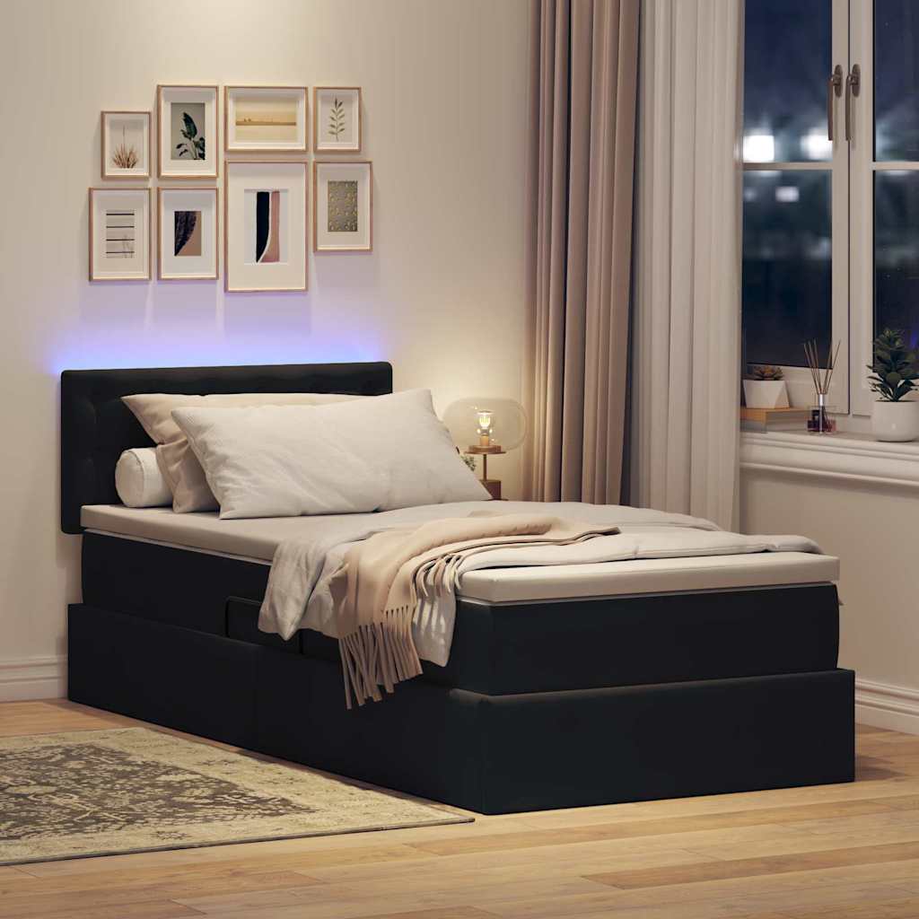 Lit de rangement LED avec matelas Noir 100 x 200 cm Velours - XIOS