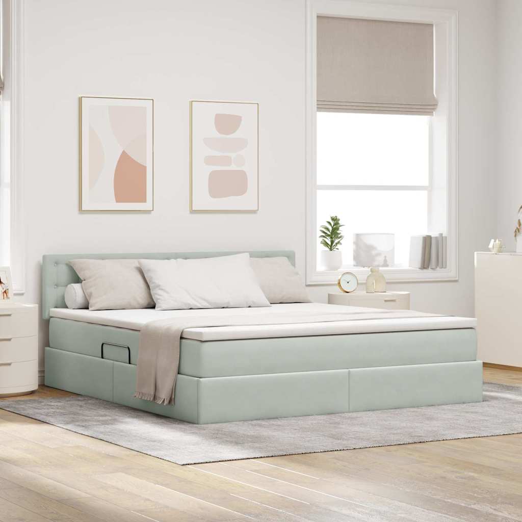 Lit avec rangement et LED Gris clair 180 x 200 cm Velours - XIOS