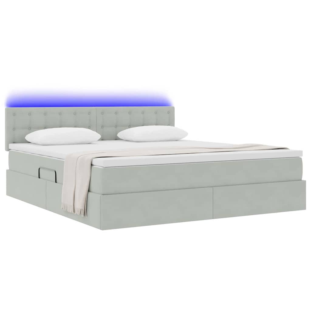 Lit avec rangement et LED Gris clair 180 x 200 cm Velours - XIOS