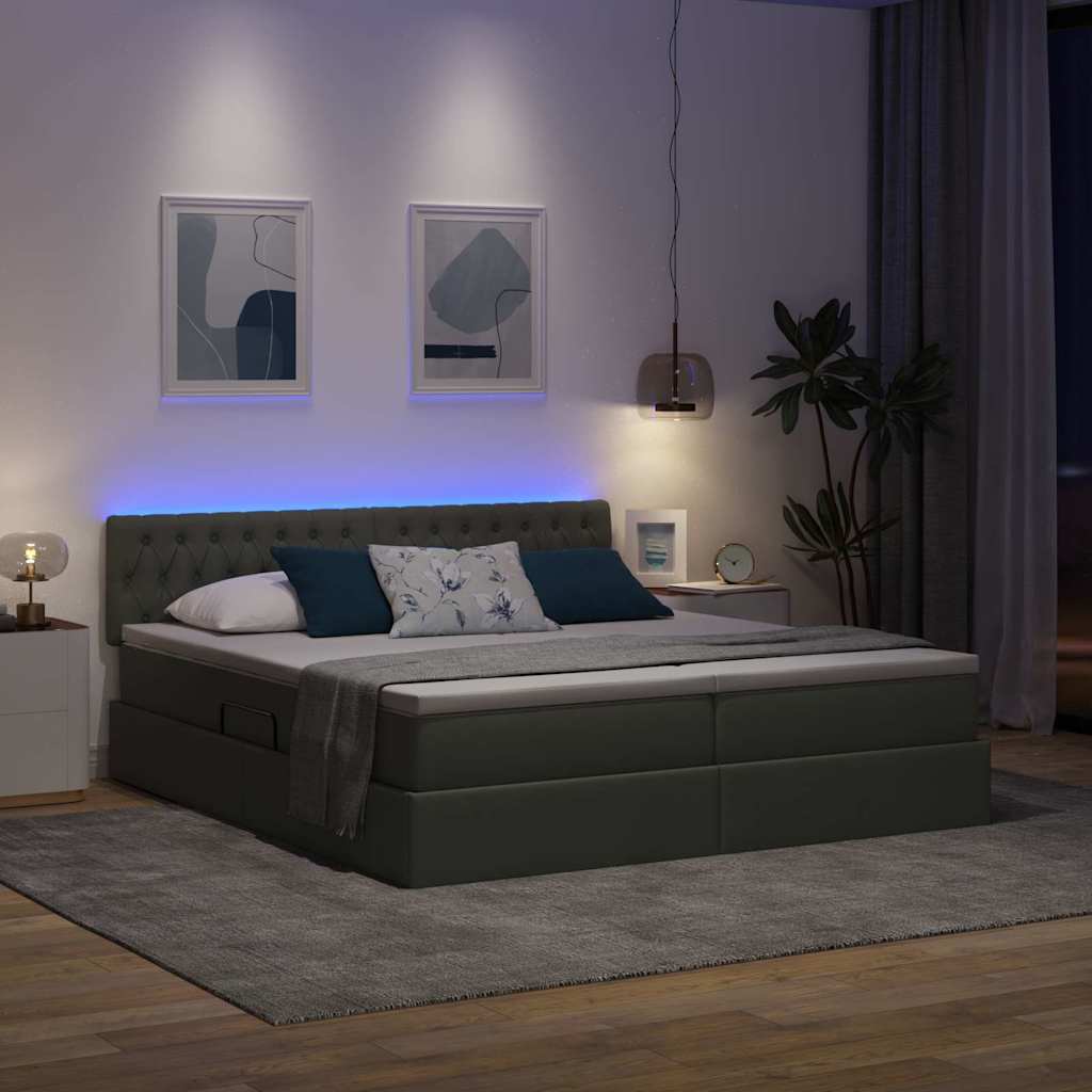 Lit avec des lumières à LED Gris foncé 200 x 200 cm tissu - XIOS