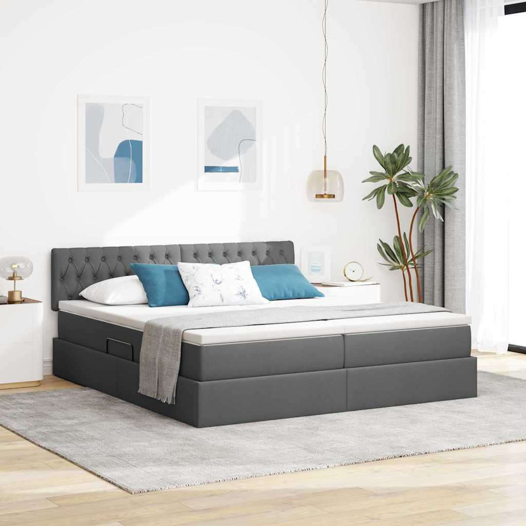 Lit avec des lumières à LED Gris foncé 200 x 200 cm tissu - XIOS
