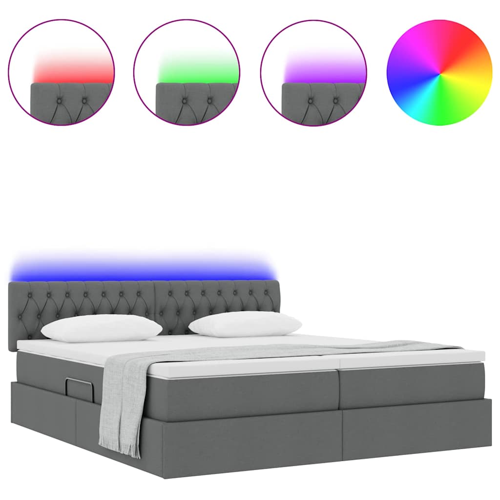 Lit avec des lumières à LED Gris foncé 200 x 200 cm tissu - XIOS