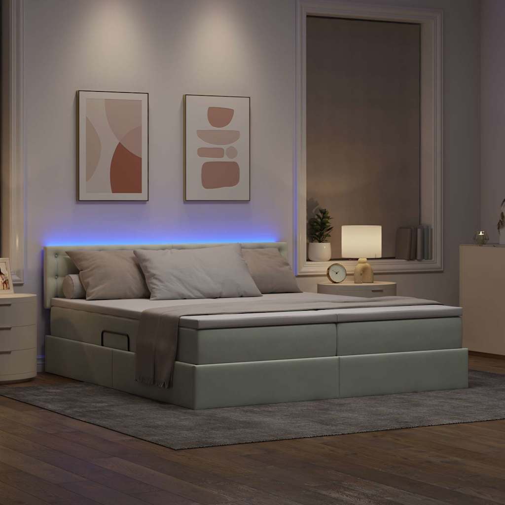 Lit avec des lumières à LED Gris clair 200 x 200 cm Velours - XIOS