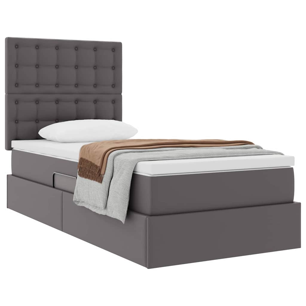 Lit de Rangement avec matelas Gris 90 x 190 cm Cuir synthétique - XIOS