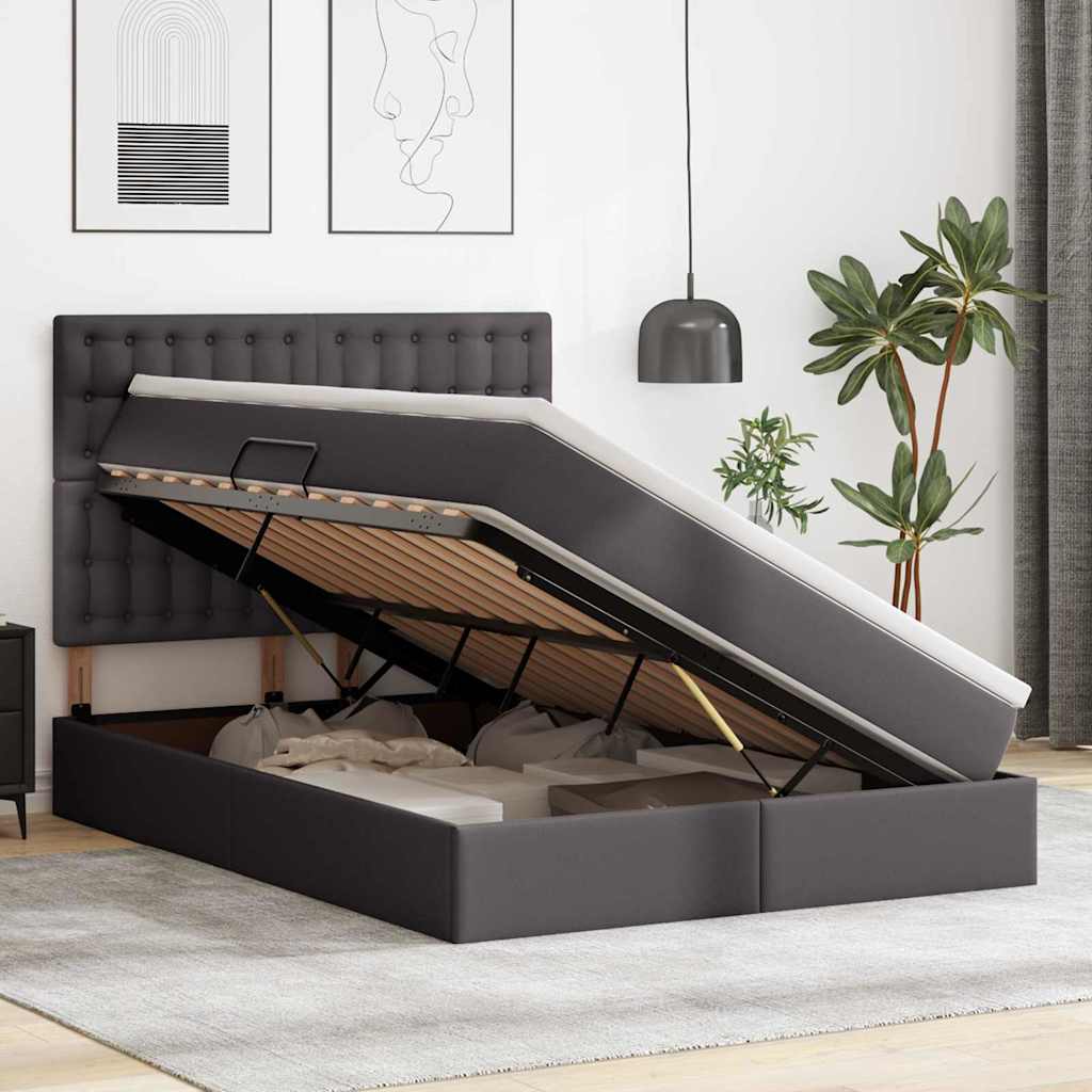 Lit de Rangement Gris 140 x 190 cm Cuir synthétique