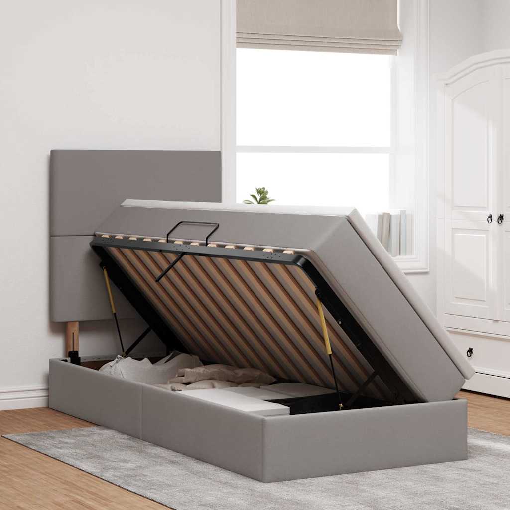 Lit avec rangement et matelas Taupe 90 x 190 cm Polyester - XIOS