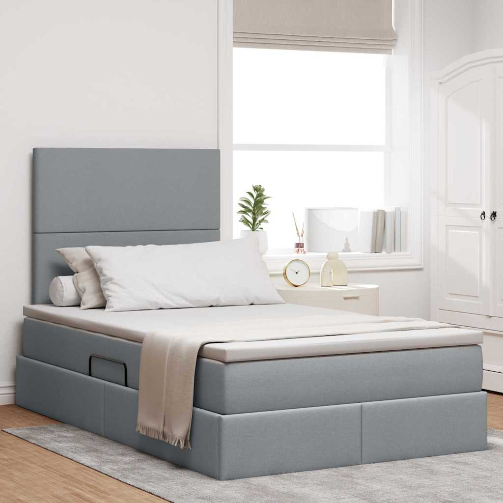 Lit avec rangement et matelas Gris clair 120 x 190 cm tissu - XIOS