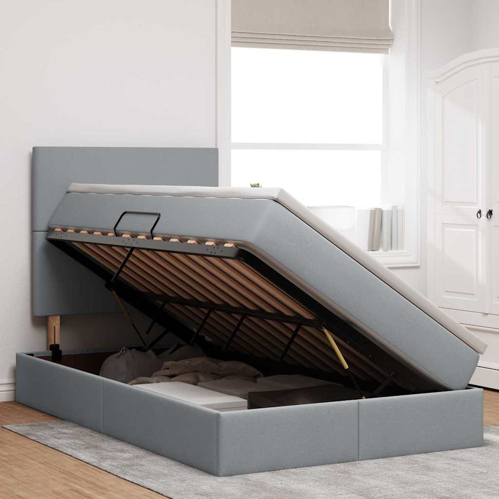 Lit avec rangement et matelas Gris clair 120 x 190 cm tissu - XIOS