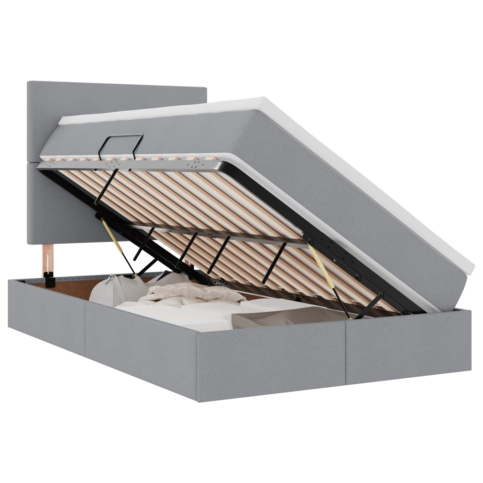 Lit avec rangement et matelas Gris clair 120 x 190 cm tissu - XIOS