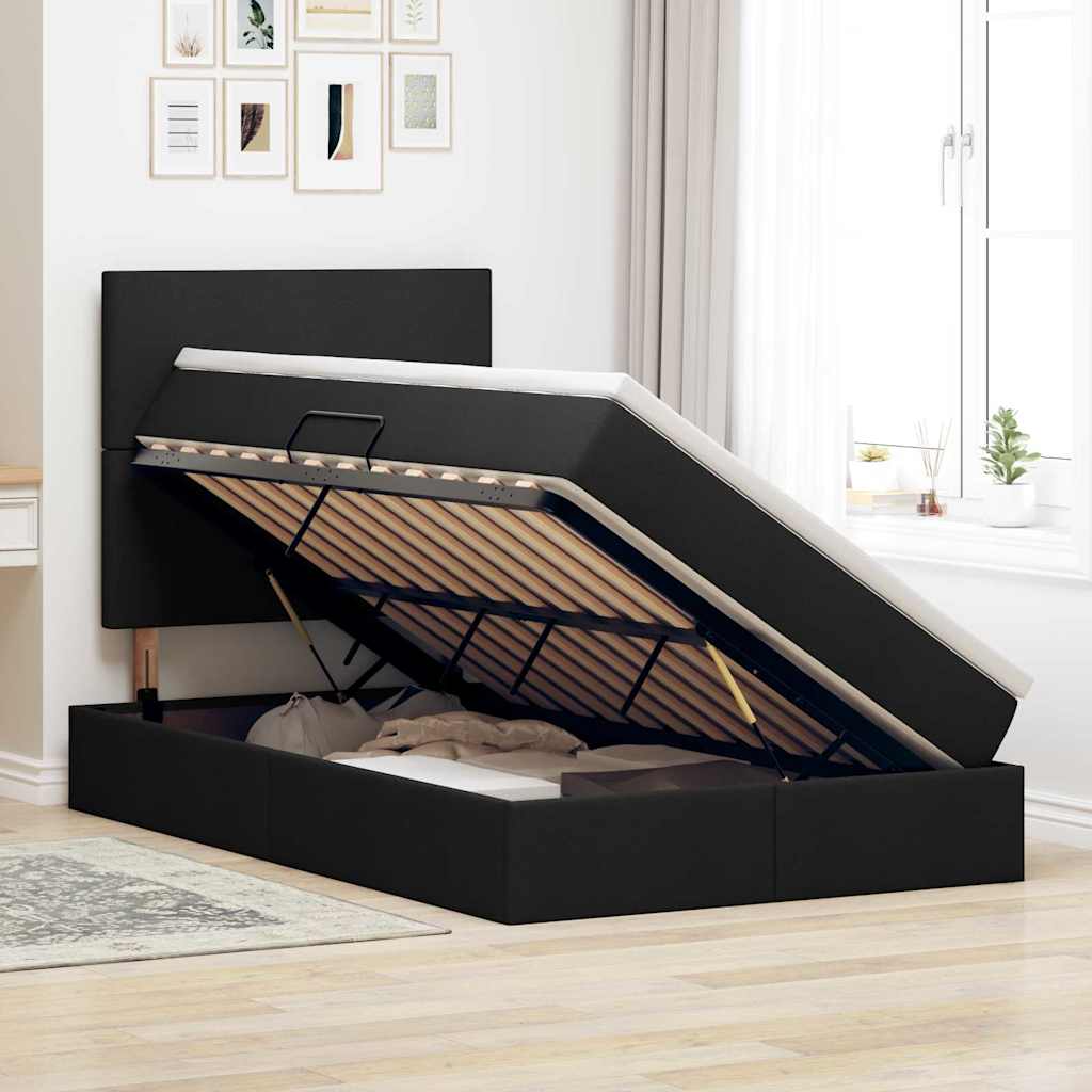 Lit avec rangement et matelas Noir 120 x 200 cm Polyester - XIOS