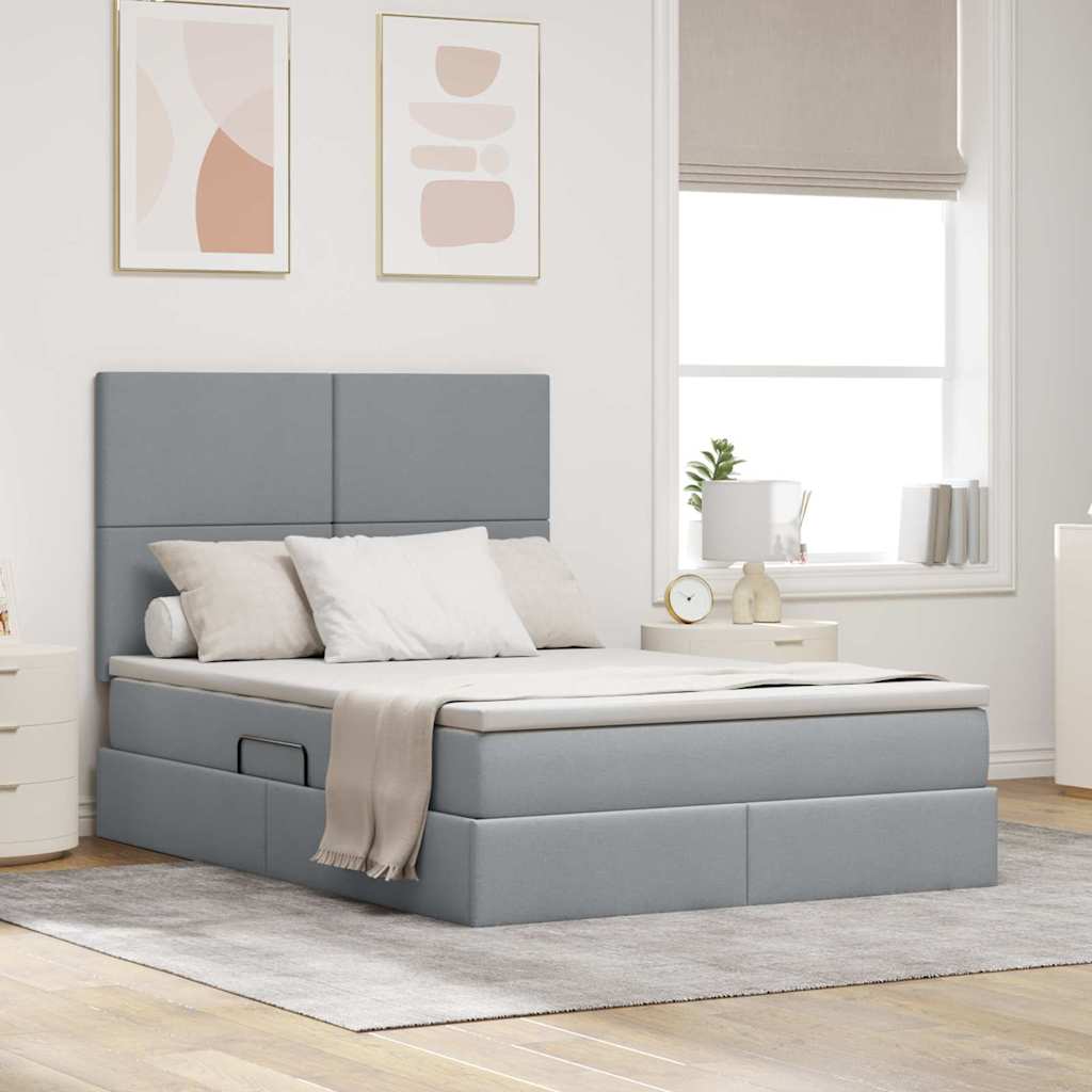 Lit avec rangement et matelas Gris clair 140 x 190 cm Polyester - XIOS
