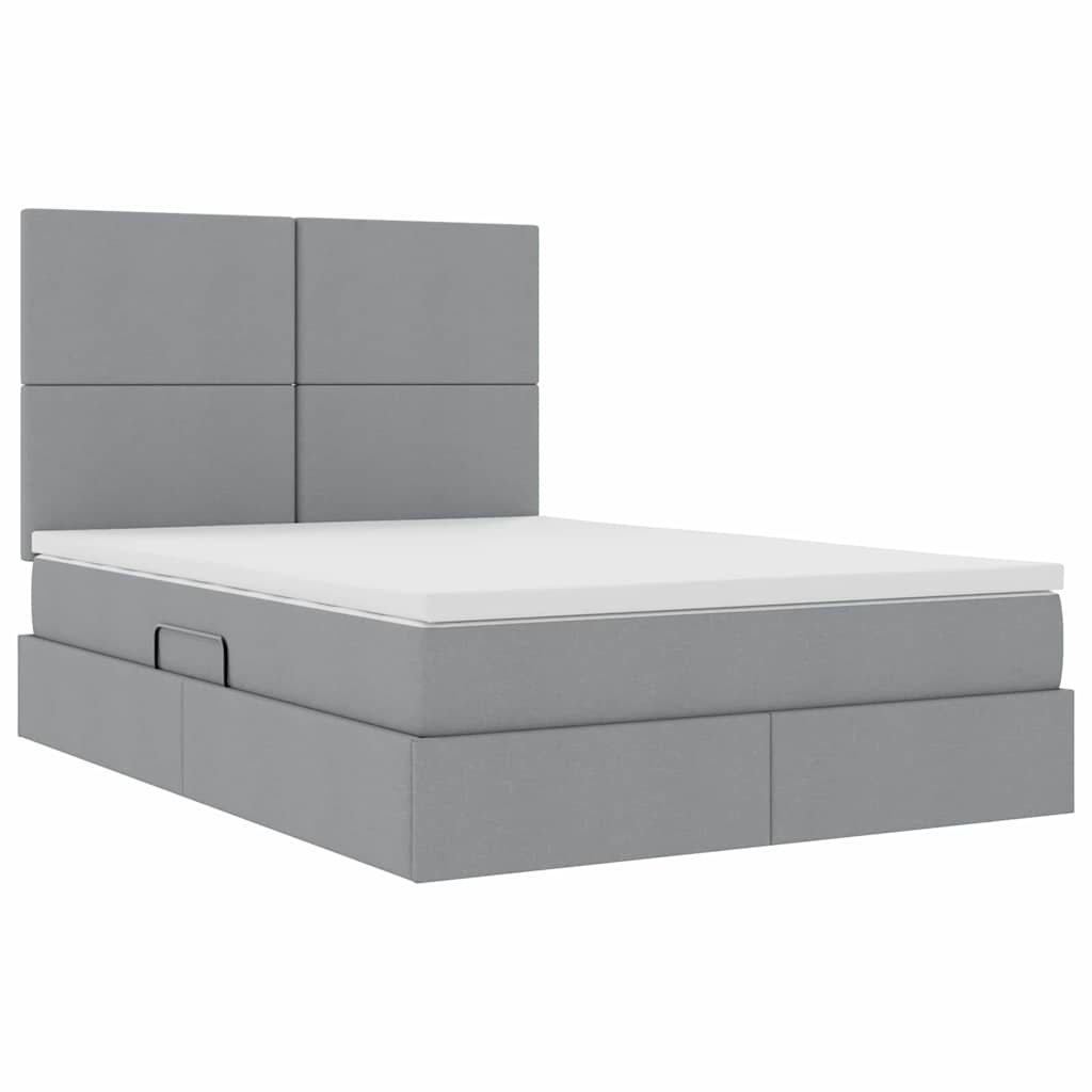 Lit avec rangement et matelas Gris clair 140 x 190 cm Polyester - XIOS