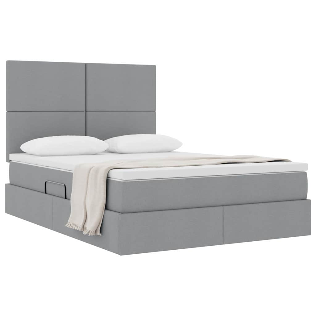 Lit avec rangement et matelas Gris clair 140 x 200 cm Polyester - XIOS