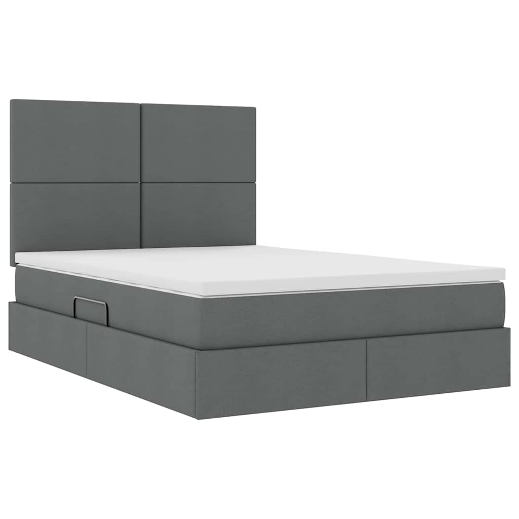 Lit avec rangement et matelas Gris foncé 140 x 200 cm tissu
