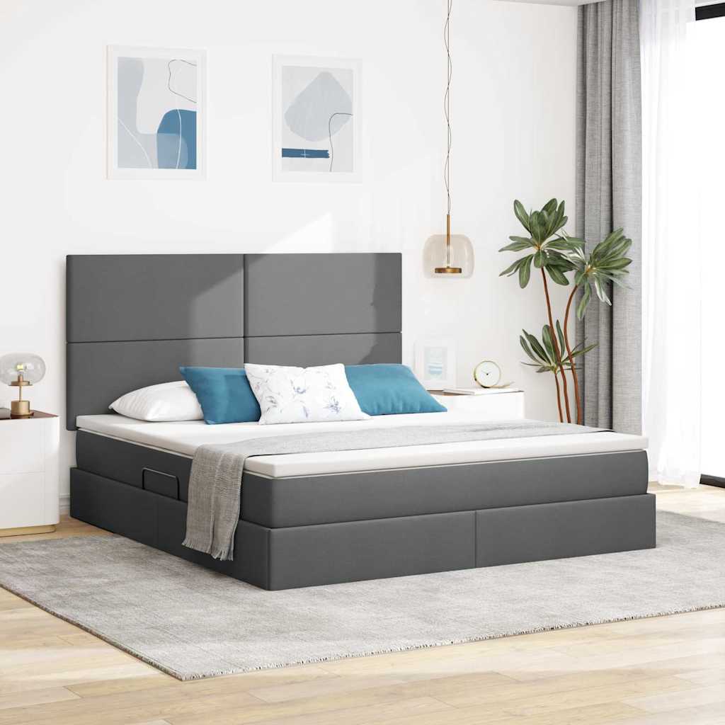 Lit avec rangement et matelas Gris foncé 160 x 200 cm Polyester - XIOS