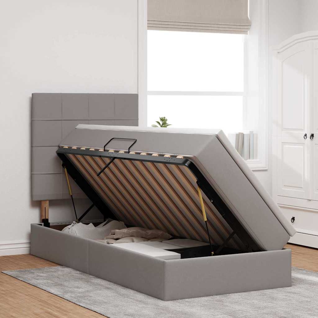 Lit avec rangement et matelas Taupe 90 x 190 cm tissu - XIOS