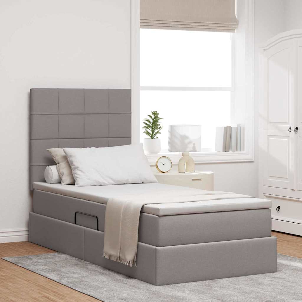 Lit avec rangement et matelas Taupe 90 x 200 cm tissu - XIOS
