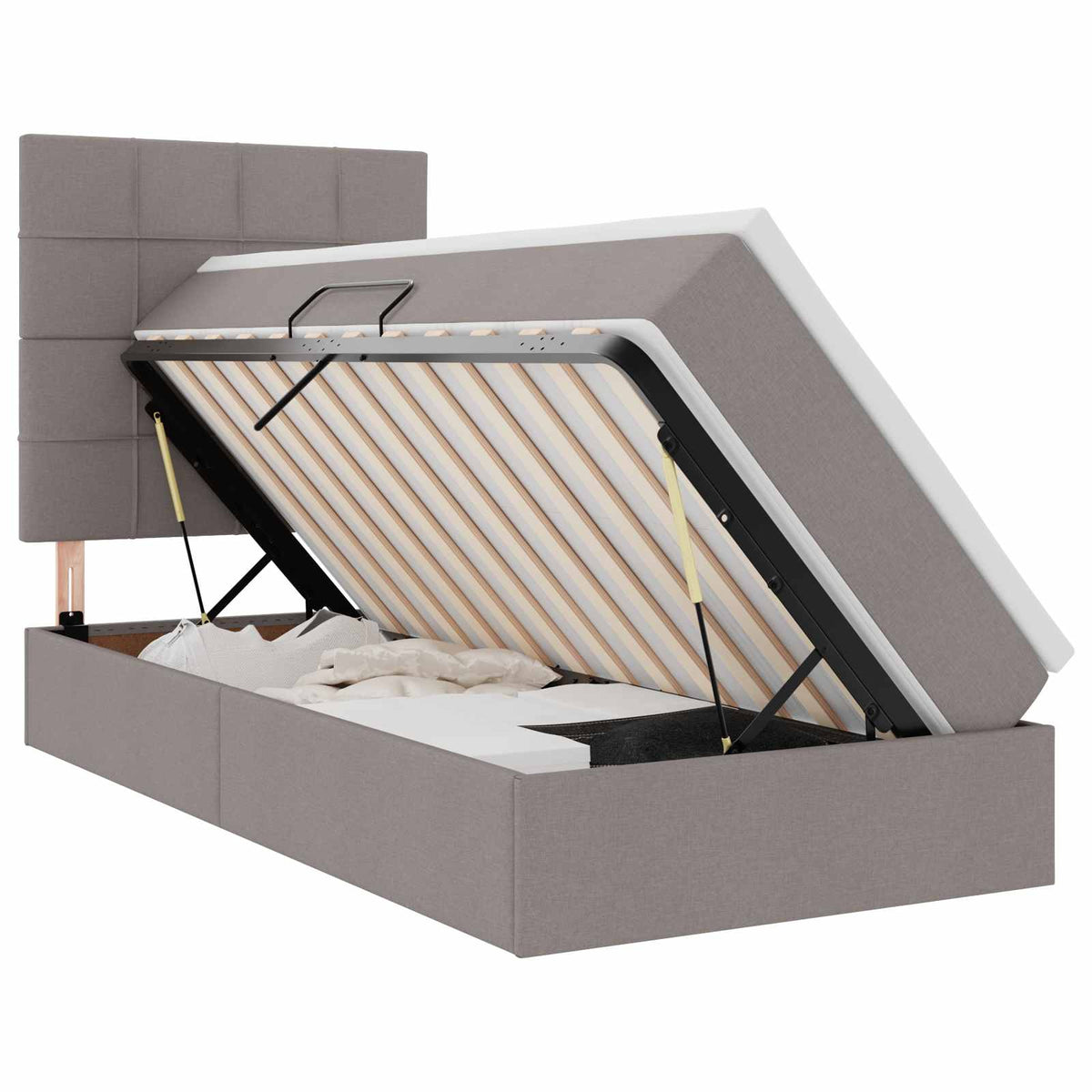 Lit avec rangement et matelas Taupe 90 x 200 cm tissu - XIOS