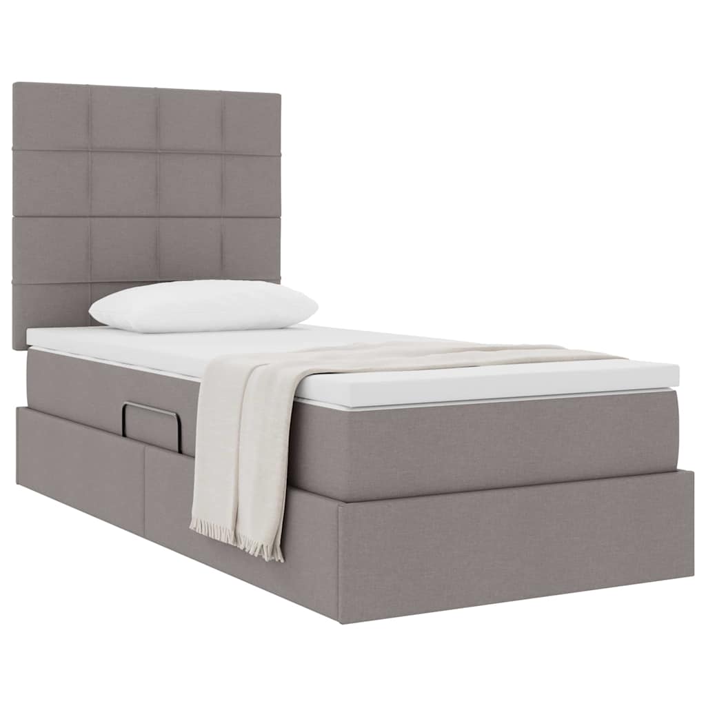 Lit avec rangement et matelas Taupe 90 x 200 cm tissu - XIOS