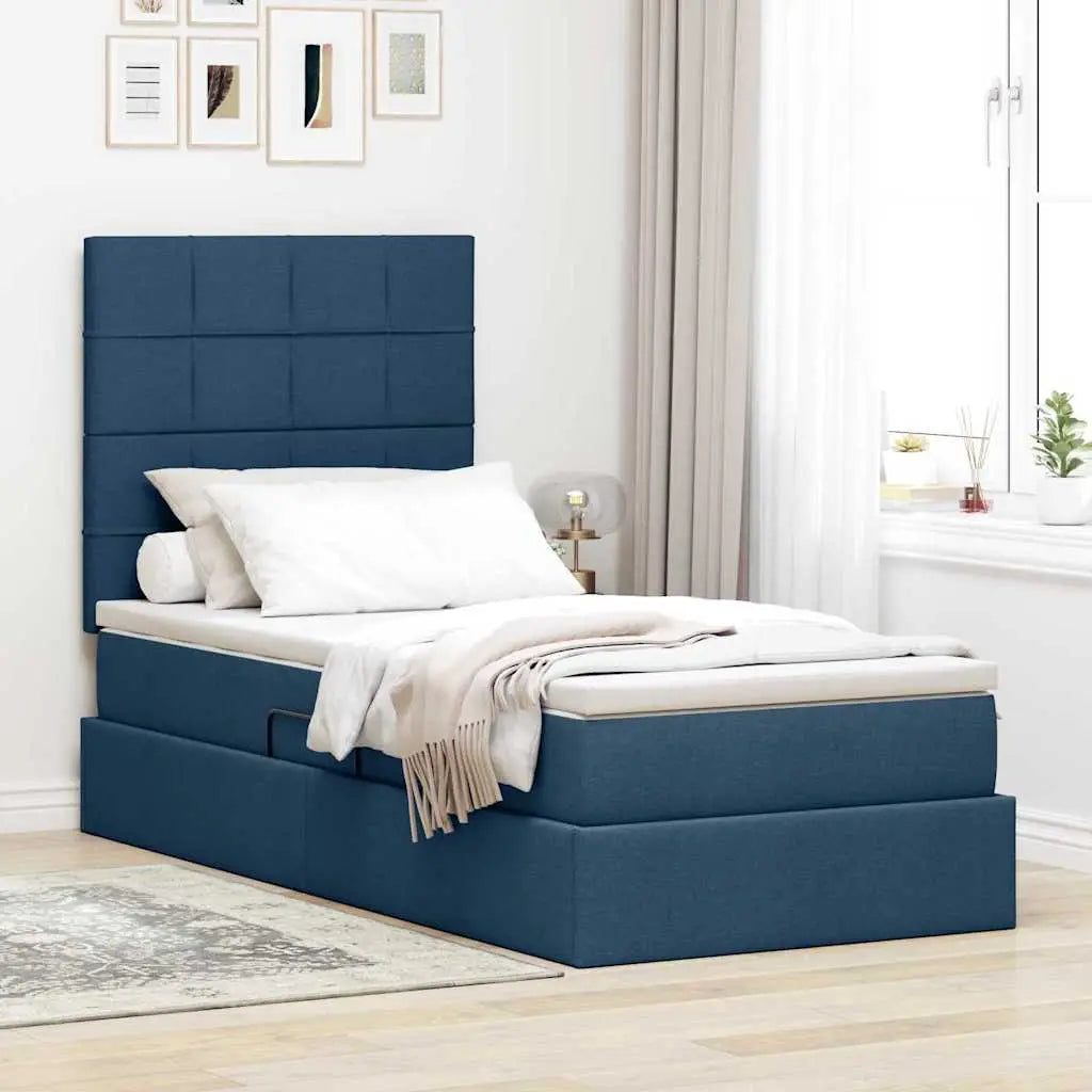 Lit avec rangement et matelas Bleu 90 x 200 cm tissu - XIOS