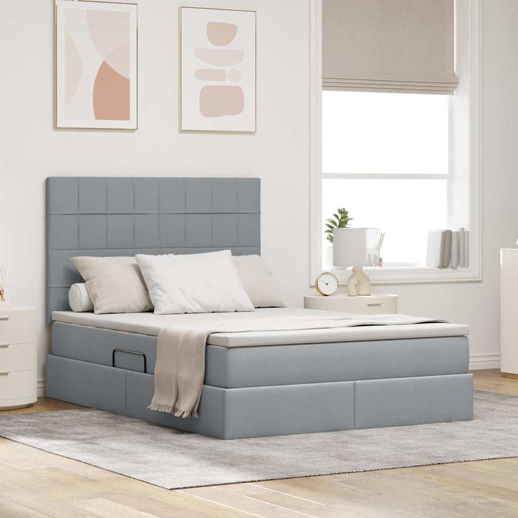 Lit avec rangement et matelas Gris clair 140 x 200 cm Polyester - XIOS