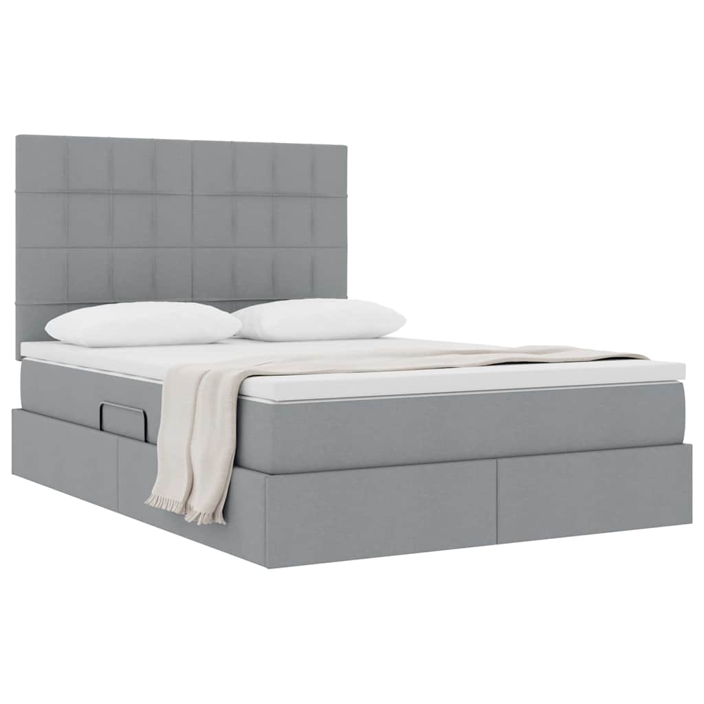 Lit avec rangement et matelas Gris clair 140 x 200 cm Polyester - XIOS