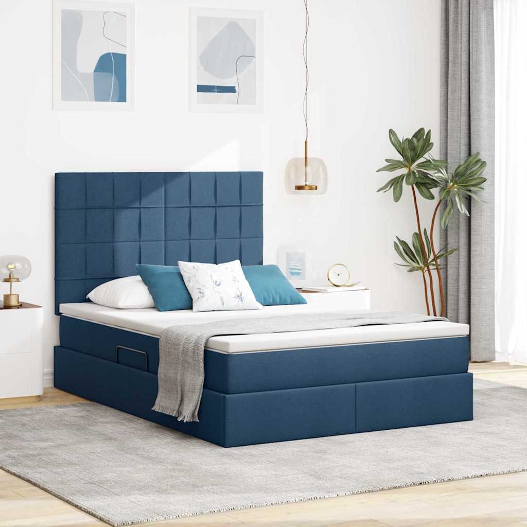 Lit avec rangement et matelas Bleu 140 x 200 cm Polyester - XIOS