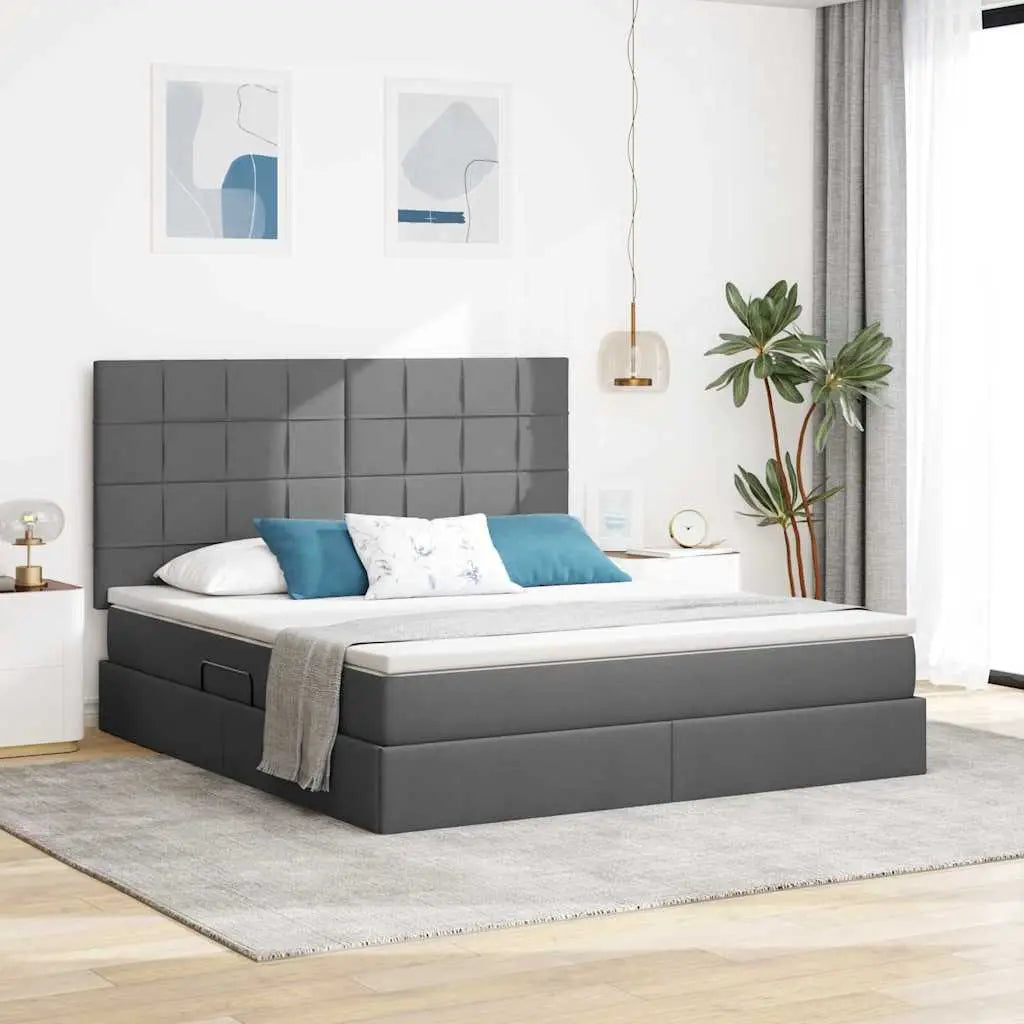 Lit avec rangement et matelas Gris foncé 160 x 200 cm tissu - XIOS