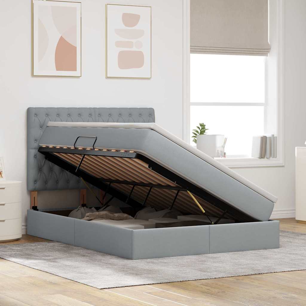 Lit avec rangement et matelas Gris clair 140 x 190 cm Polyester - XIOS